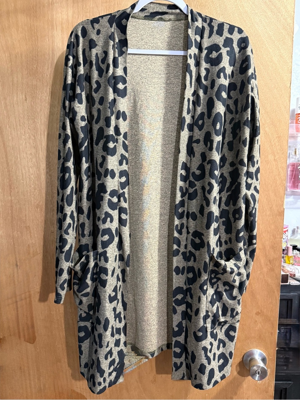 Tickled Teal Leopard Print Open-Front Cardigan - Black and Tan